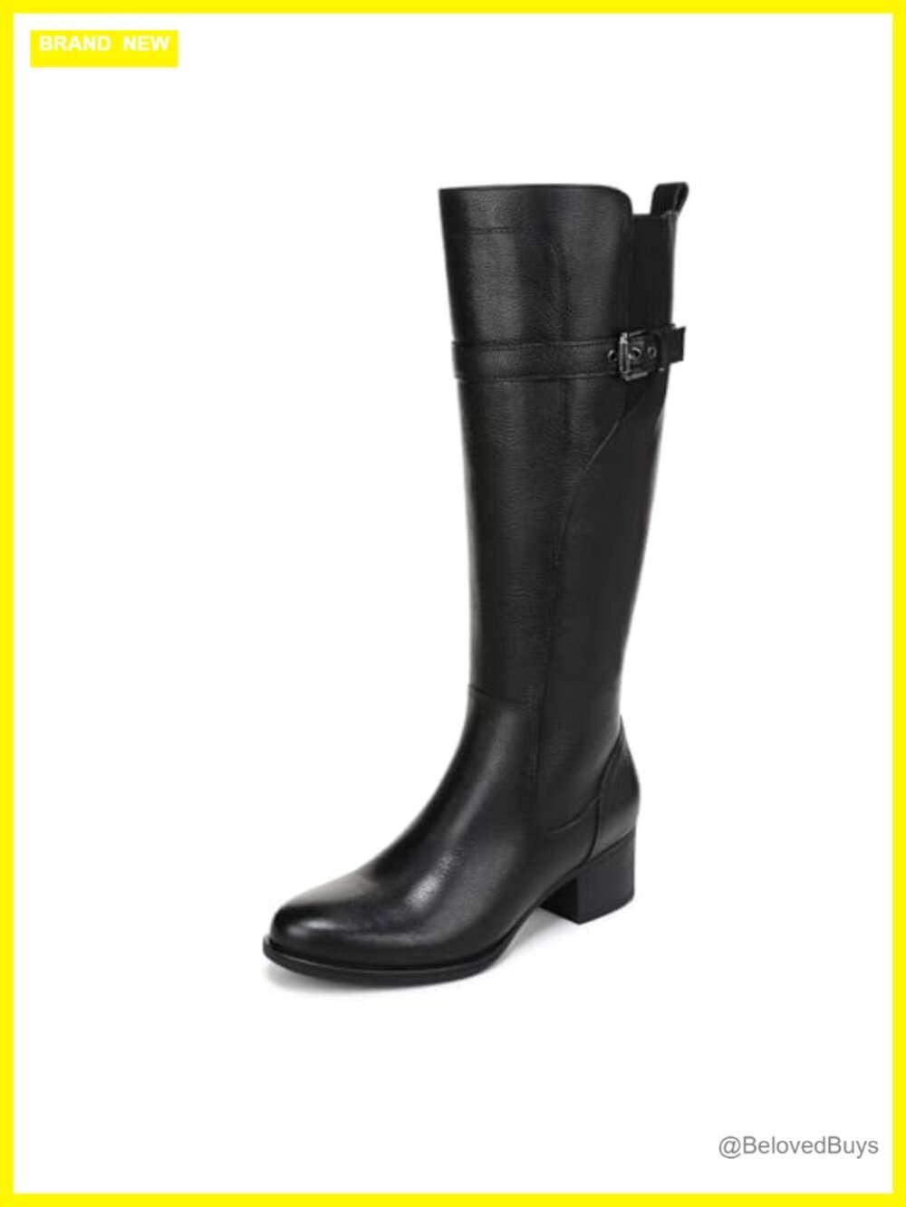 Wide Calf Knee High Boots Leather Block Heel Western Stitch